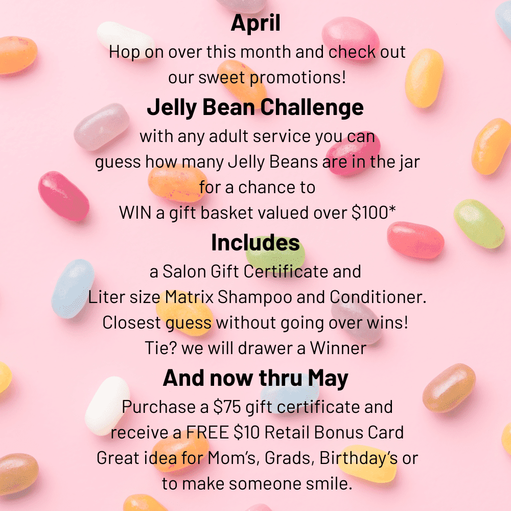 April promotions: Jelly Bean Challenge to win prizes, plus special offer through May.