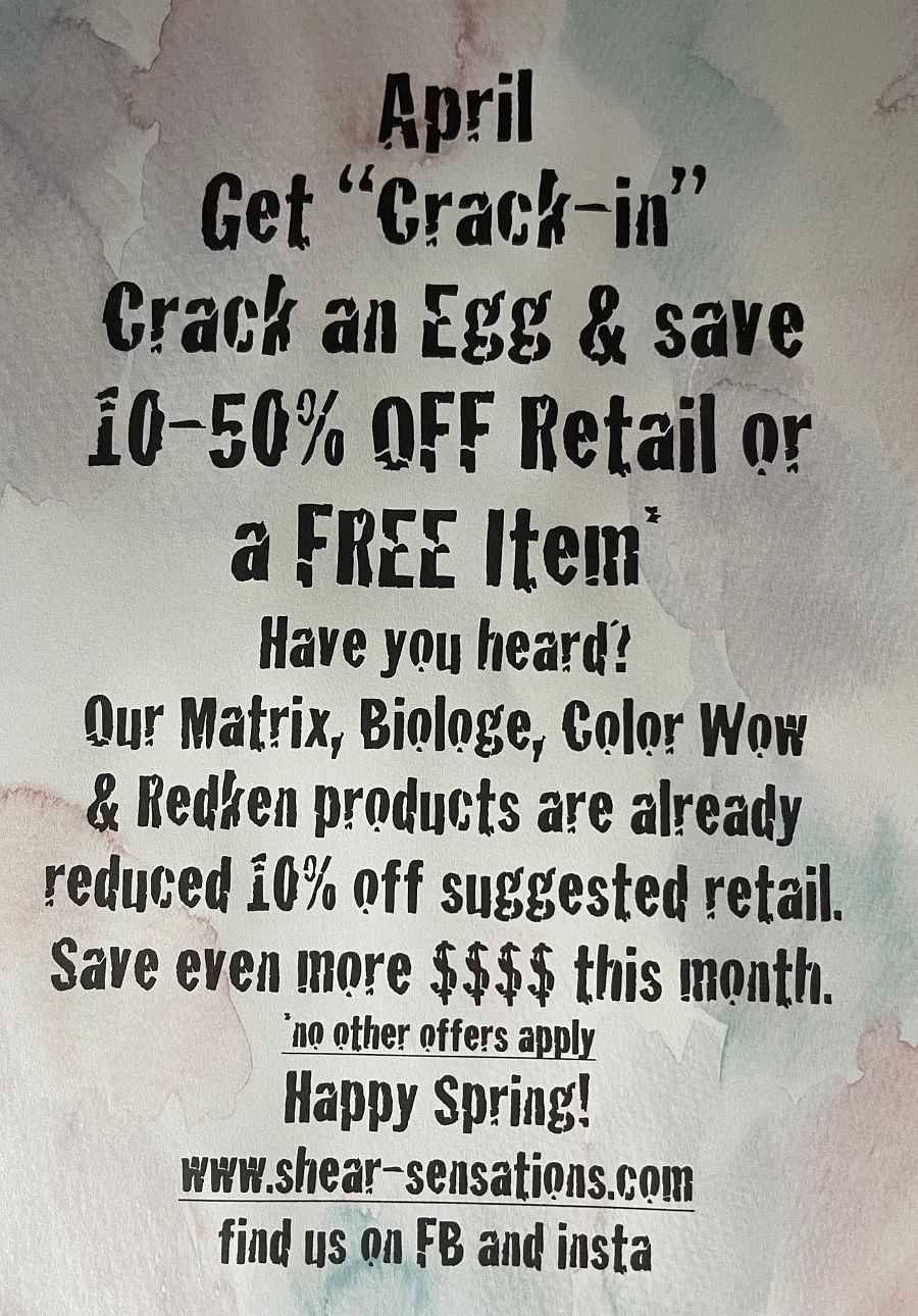 April sale: Crack an egg to save 10-50% off or get a free item. Happy Spring!